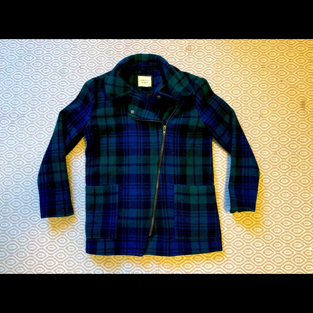 Asymmetric Green and Blue Plaid lightweight Jacket